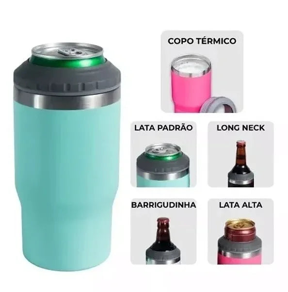 Copo Térmico 5x1 (Latinha / Barrigudinha  /Long Neck / Lata Alta 400 mL) Com abridor Porta Cerveja Garrafa Térmica)