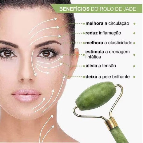 Rolo Pedra de Jade Placa Gua Sha Massagem Facial Anti Ruga